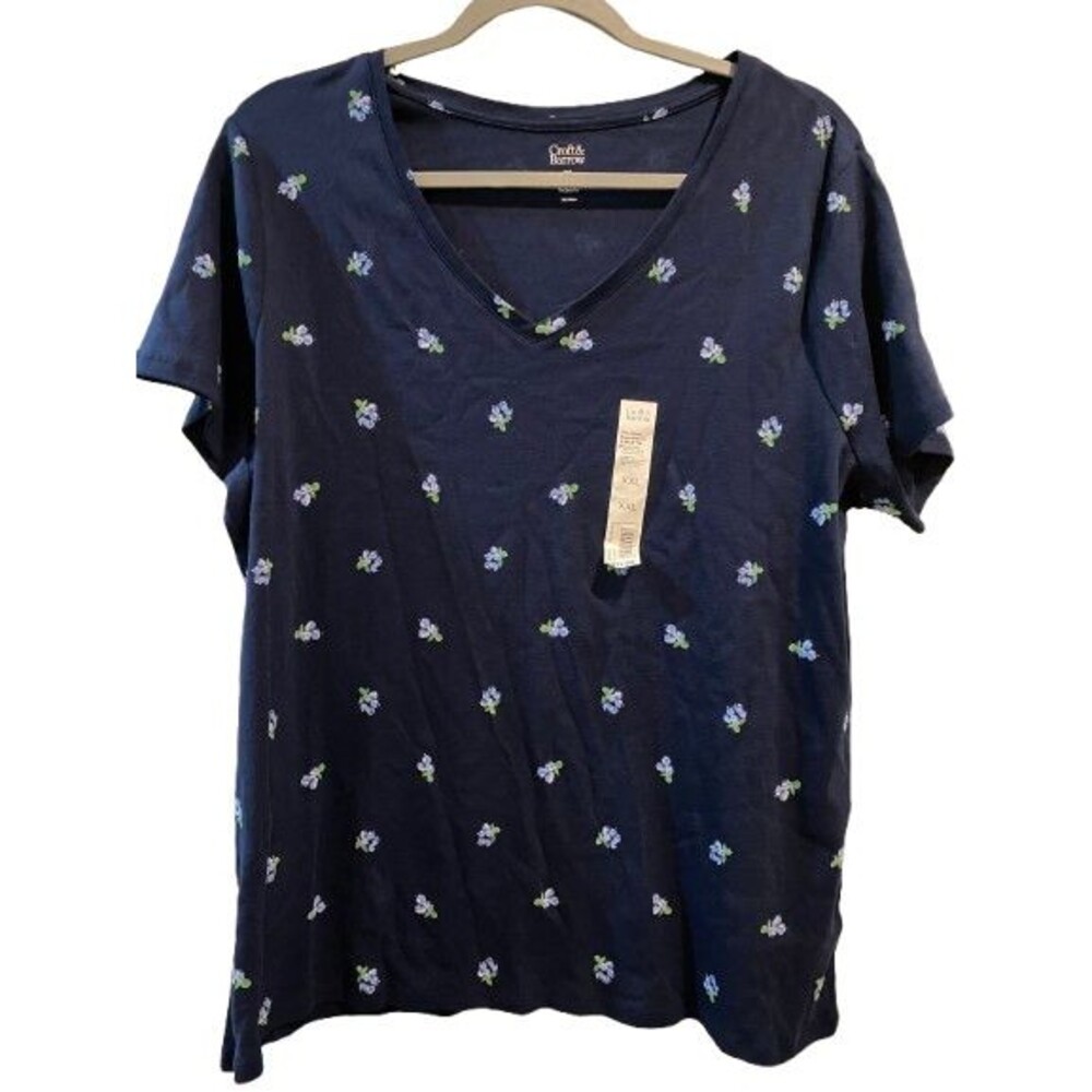 Women's XXL T-shirt Croft & Barrow Classic Short Sleeve Vneck Cotton Blueberries